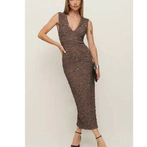 Reformation Palm Knit Midi dress in Fog Brown, size Small